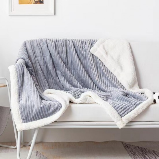 Plain double lambswood blanket summer flannel blanket striped sofa blanket Casual nap air conditioning blanket Plain double lambswood blanket summer flannel blanket striped sofa blanket Casual nap air conditioning blanket