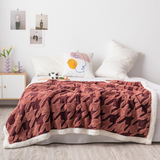Spot wholesale jacquard thousand-bird lamb blanket flannel sofa blanket thickened air conditioning blanket nap cover blanket Spot wholesale jacquard thousand-bird lamb blanket flannel sofa blanket thickened air conditioning blanket nap cover blanket