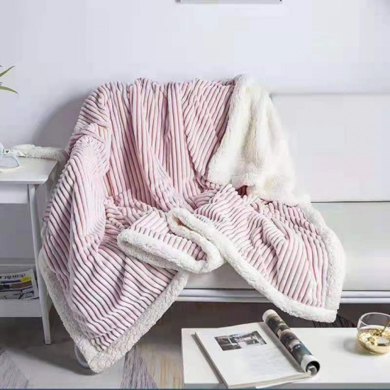 Striped flannel blanket coral velvet cover blanket office nap blanket thickened sofa blanket Lamb blanket wholesale Striped flannel blanket coral velvet cover blanket office nap blanket thickened sofa blanket Lamb blanket wholesale
