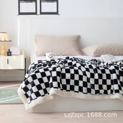 Wholesale checkerboard milk fleece blanket Lamb fleece double thickness casual sofa cover blanket office air conditioning blanket