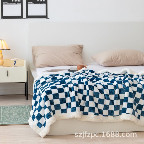 Wholesale checkerboard milk fleece blanket Lamb fleece double thickness casual sofa cover blanket office air conditioning blanket Wholesale checkerboard milk fleece blanket Lamb fleece double thickness casual sofa cover blanket office air conditioning blanket